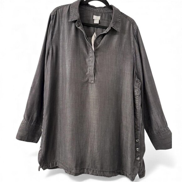 NWT Chico's 4 (20/22) 100% Tencel Lyocell Popover Tunic Shirt Gray - Picture 1 of 6